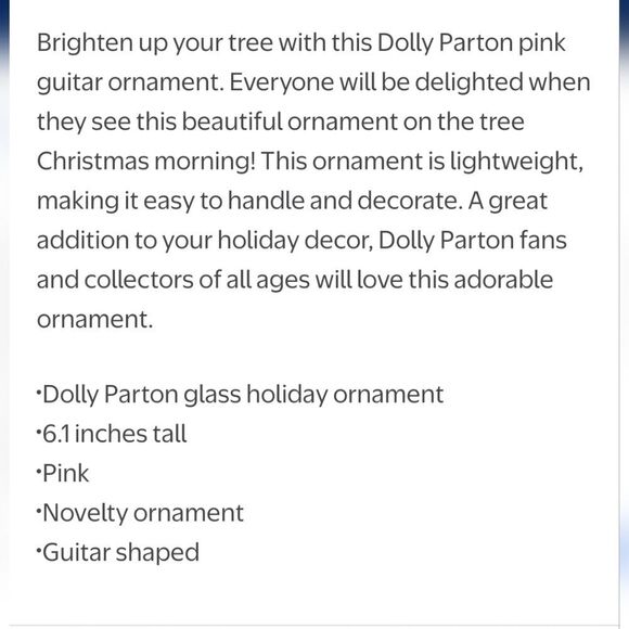 Dolly Parton Pink Guitar Glass Christmas Ornament - Picture 7 of 8